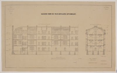217208 Doorsneden van de kazerne Damlust (Leidseweg) te Utrecht. (2e blad)N.B. De naam van de kazerne is in 1939 ...